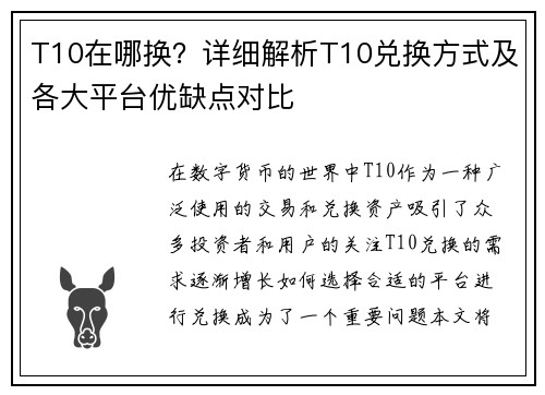 T10在哪换？详细解析T10兑换方式及各大平台优缺点对比