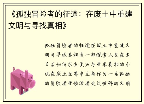 《孤独冒险者的征途：在废土中重建文明与寻找真相》